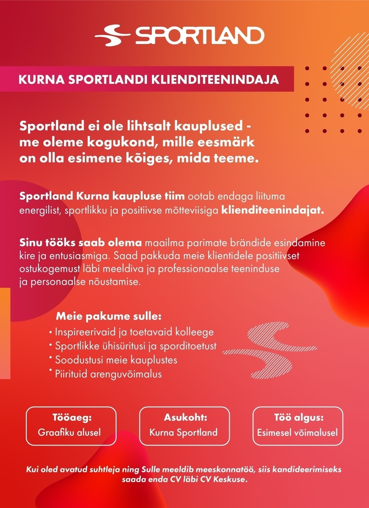 Sportland Eesti AS Kurna Sportland klienditeenindaja