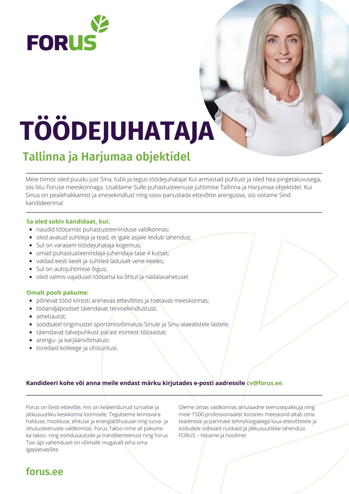 Forus Heakord OÜ Töödejuhataja Tallinna ja Harjumaa objektidel