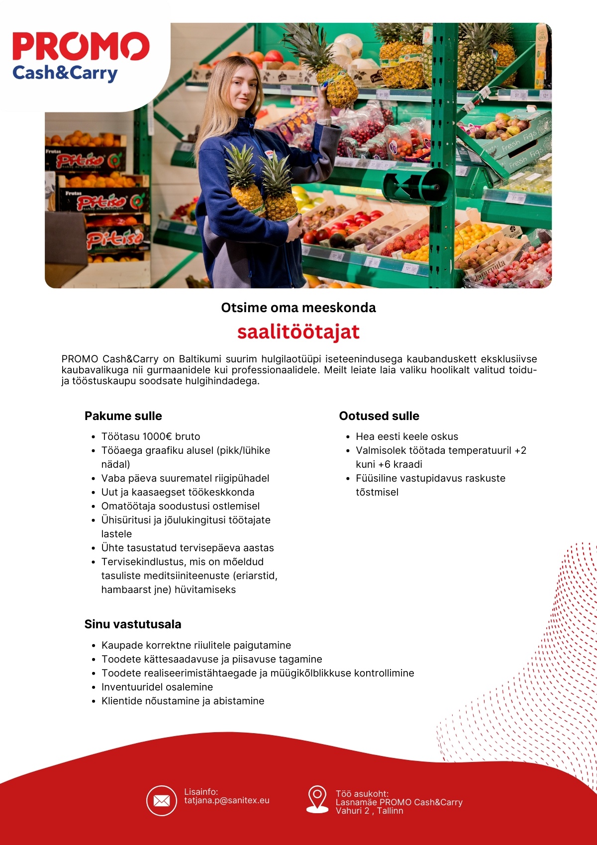 Sanitex OÜ Saalitöötaja termokaupade müügisaalis Lasnamäe Promo Cash&Carry hulgikaupluses