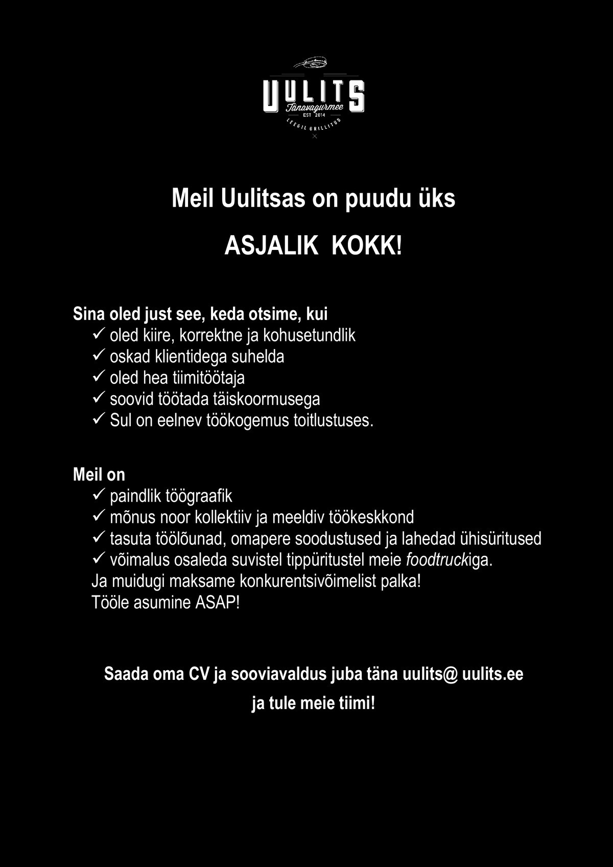 Uulits Tänavagurmee / OÜ Kaks Kokka Kokk Uulitsa tänavatoidurestorani