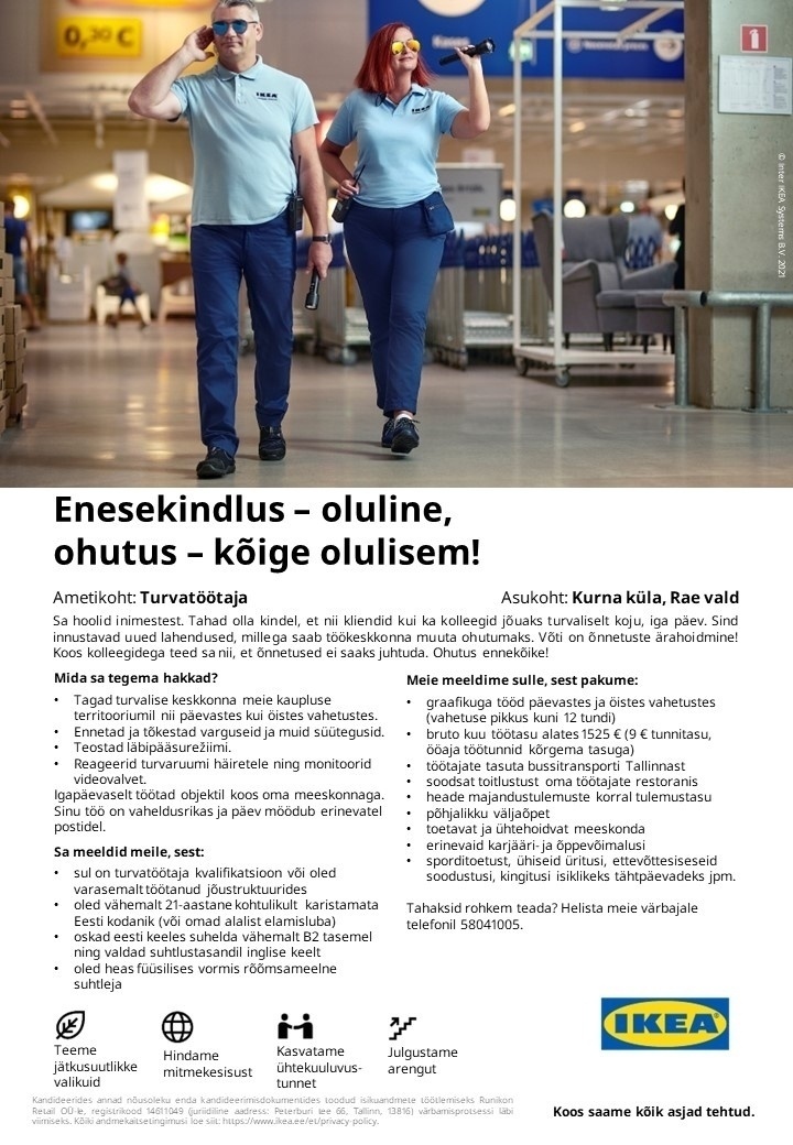 Runikon Retail OÜ (IKEA Estonia) Sisevalvetöötaja