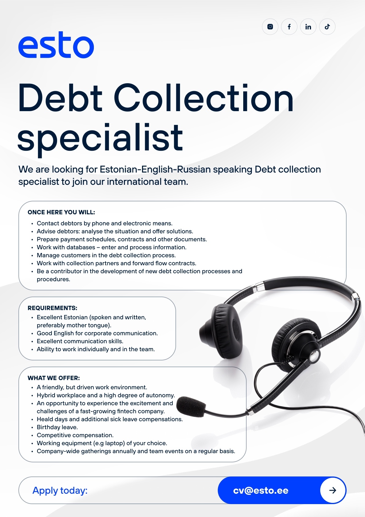 ESTO AS Debt Collection Specialist