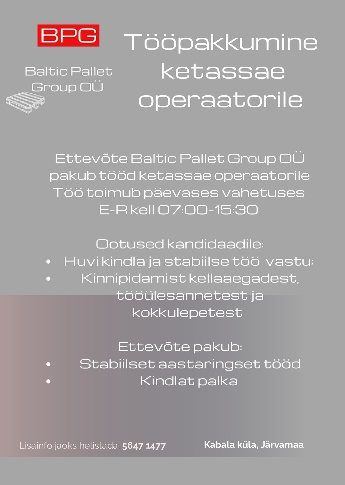 Baltic Pallet Group OÜ Ketassae operaator