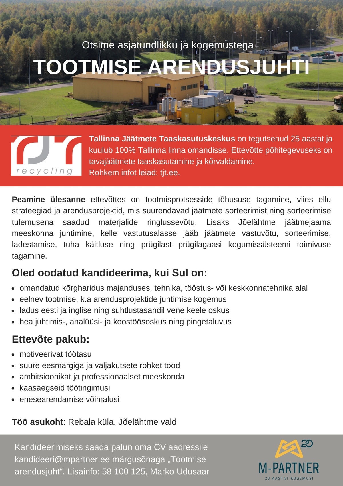 Tallinna Jäätmete Taaskasutuskeskus Tootmise arendusjuht