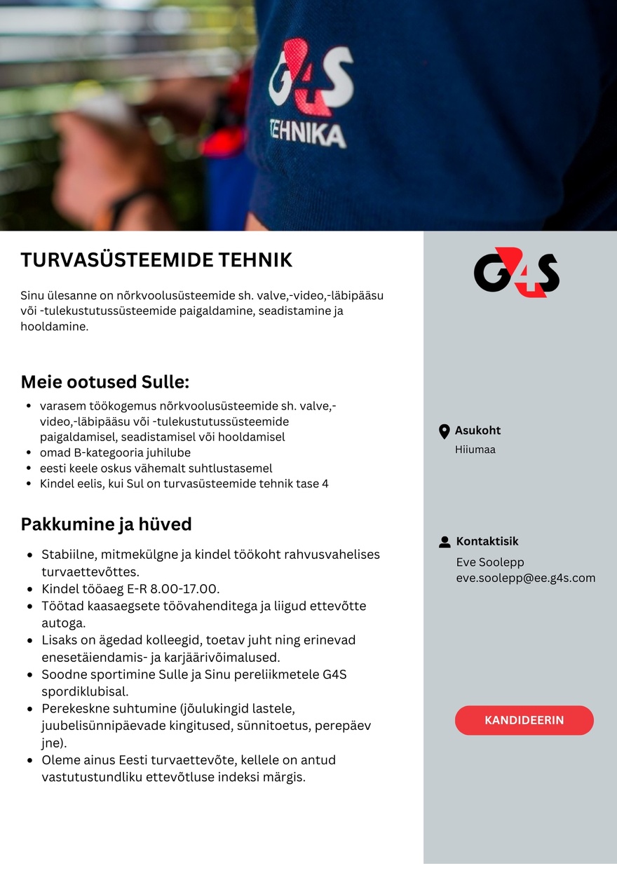AS G4S Eesti Turvasüsteemide tehnik (Hiiumaa)