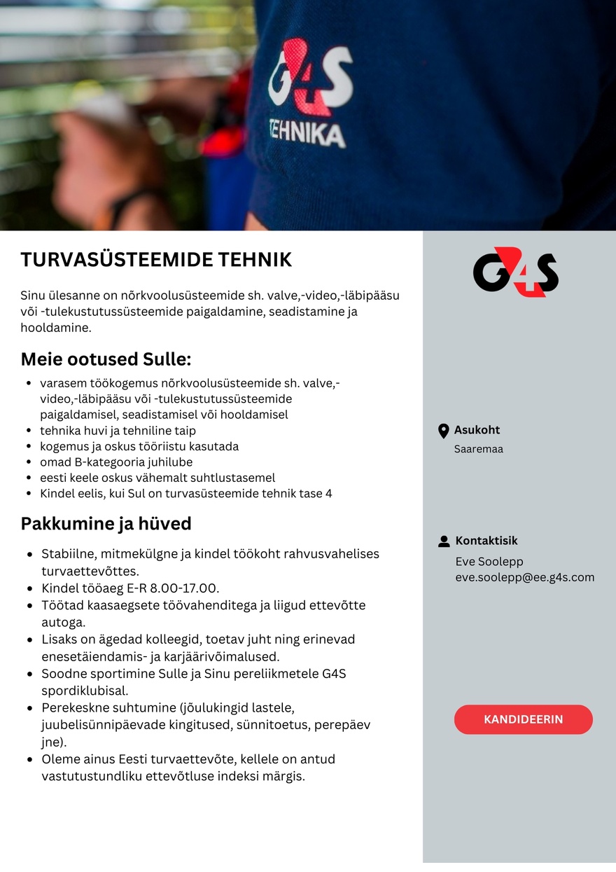 AS G4S Eesti Turvasüsteemide tehnik (Saaremaa)