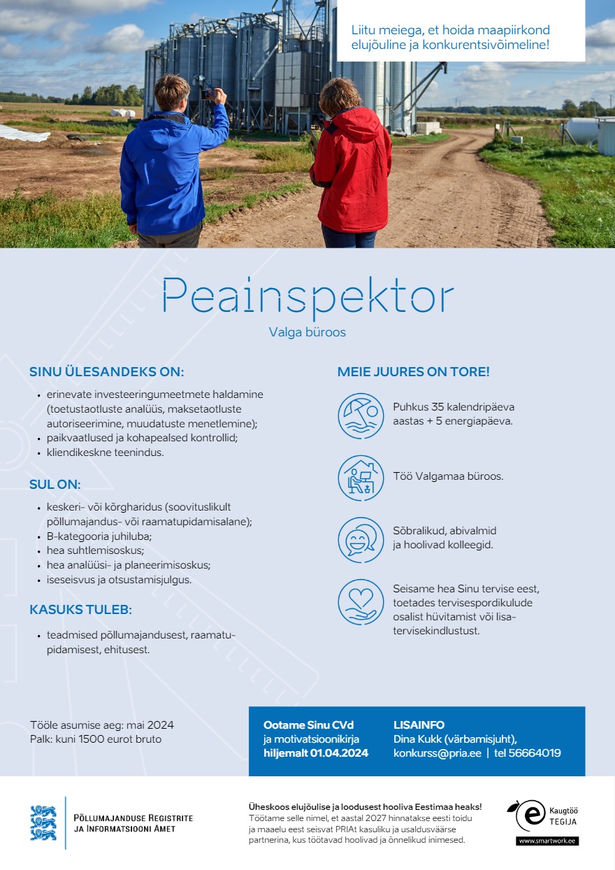 Põllumajanduse Registrite ja Informatsiooni Amet Peainspektor Valgamaal