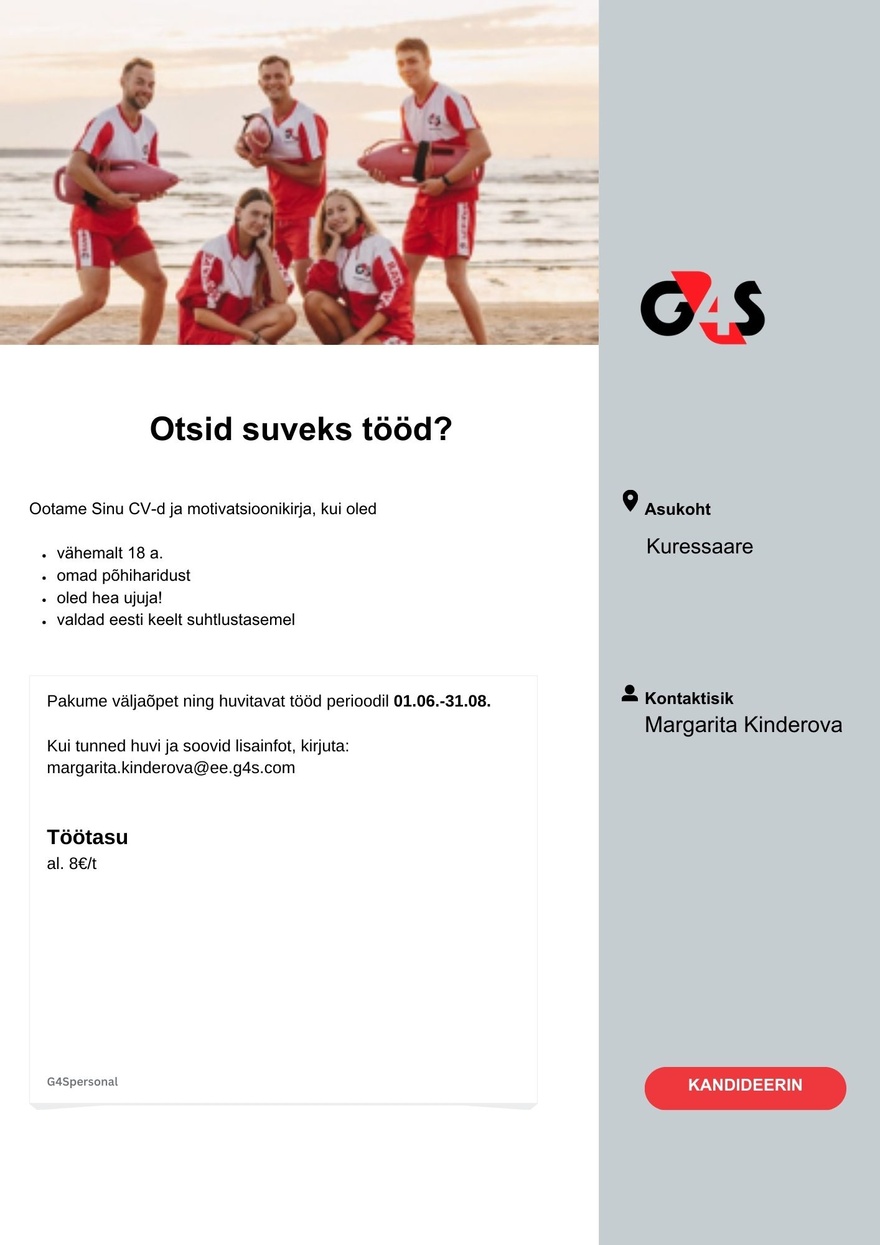AS G4S Eesti Vetelpäästja Kuressaare rannas