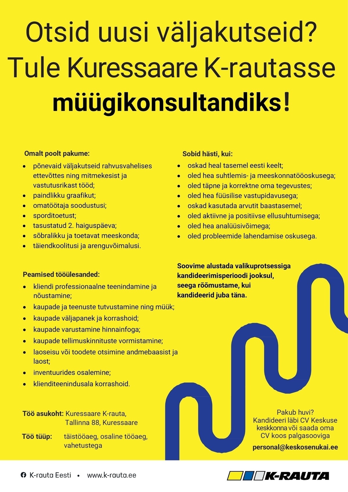 AS Kesko Senukai Estonia Müügikonsultant siseviimistlusosakonda Kuressaare K-rautasse