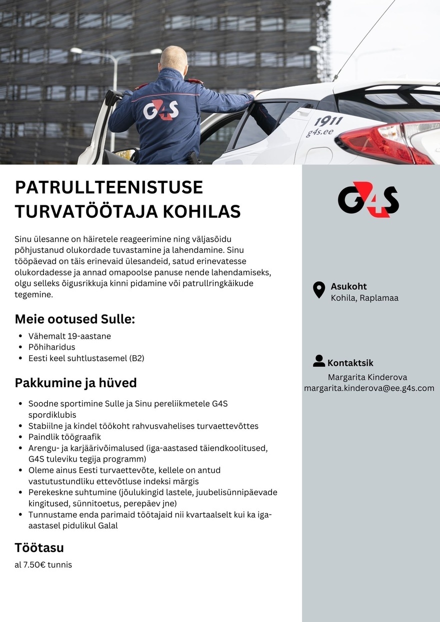AS G4S Eesti Patrullteenistuse turvatöötaja Raplamaal