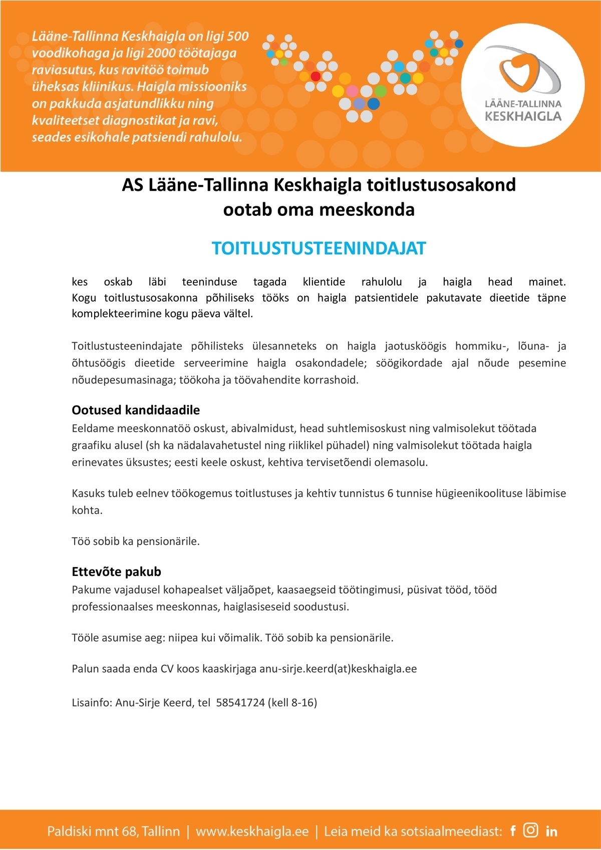Lääne-Tallinna Keskhaigla AS Toitlustusteenindaja
