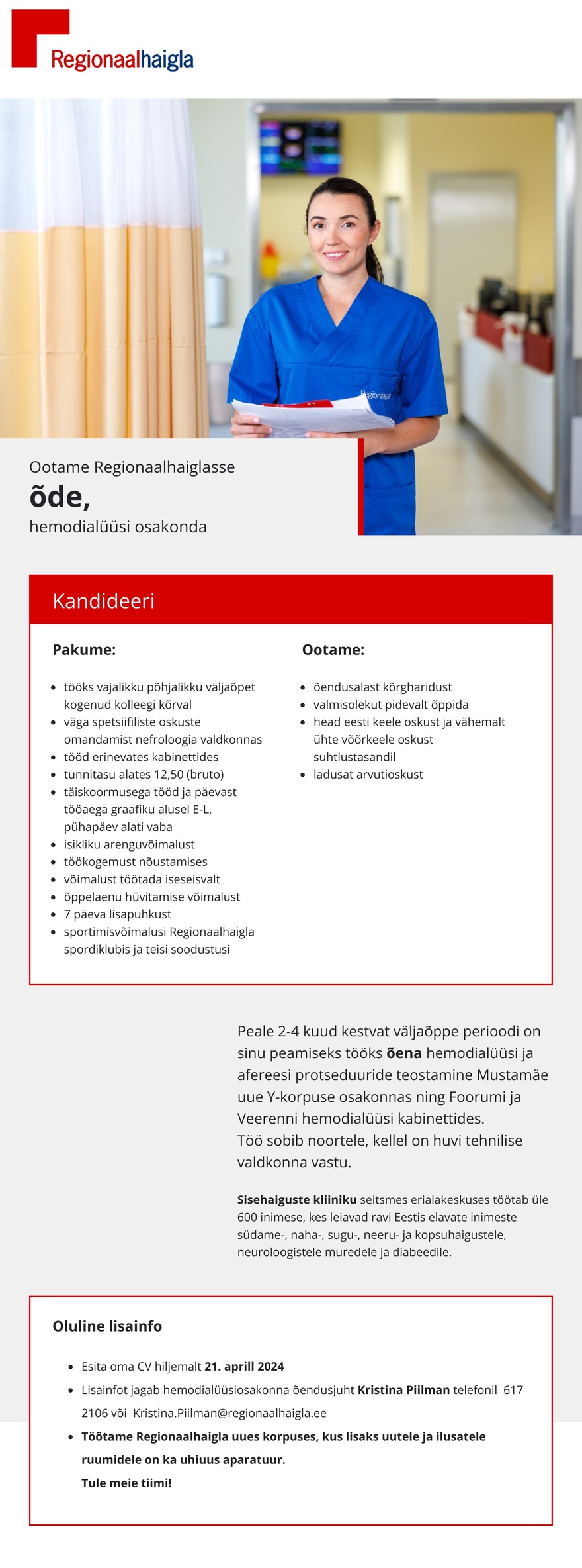 Põhja-Eesti Regionaalhaigla Õde hemodialüüsi osakonda