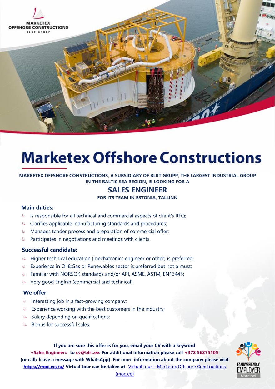 Marketex Offshore Constructions Sales engineer