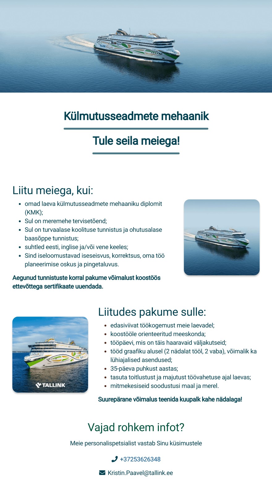 Tallink Grupp AS Külmutusseadmete mehaanik