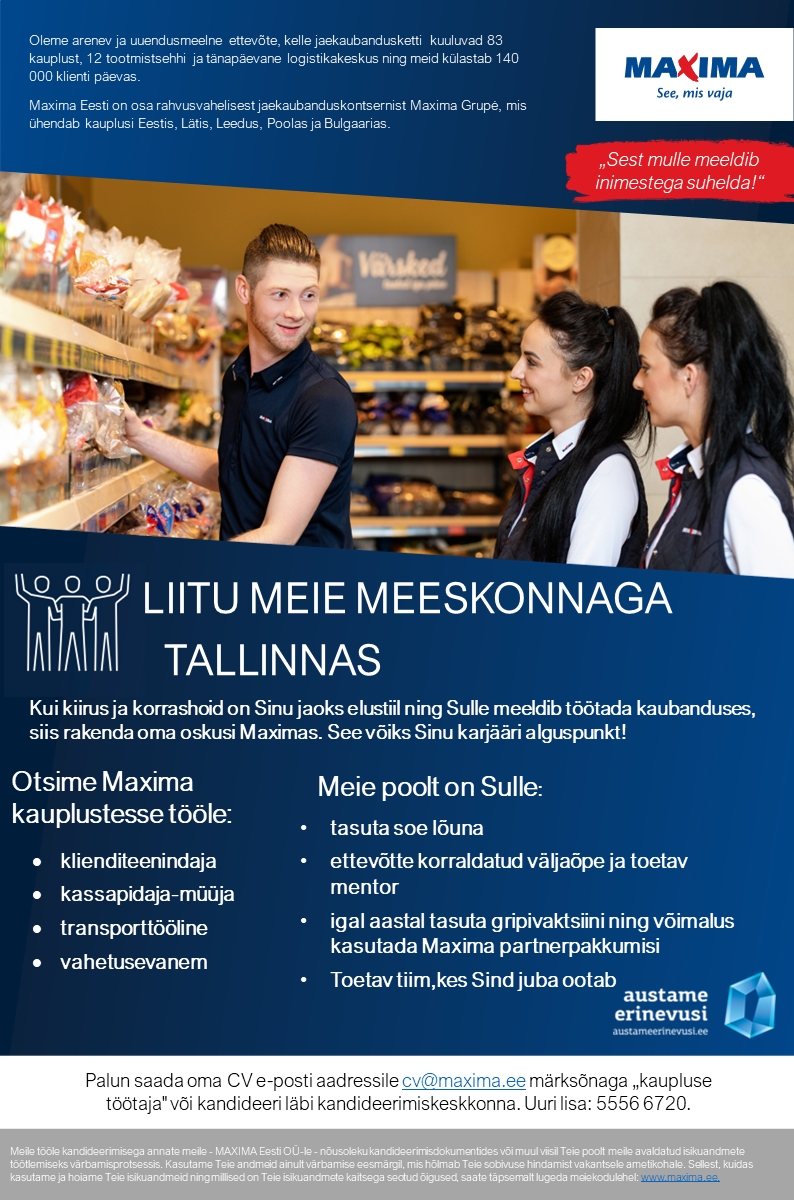 Maxima Eesti OÜ Liitu meie meeskonnaga Tallinnas