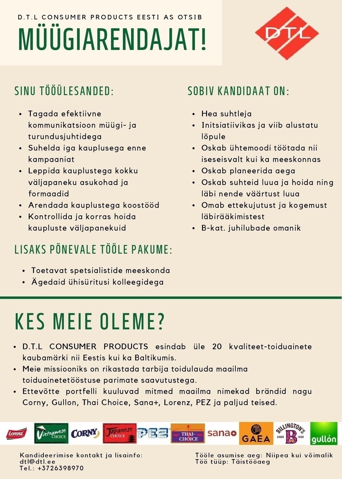 D.T.L. Consumer Products Eesti AS Müügiarendaja