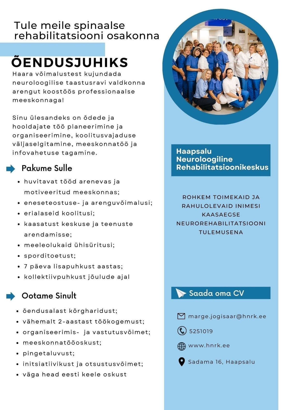 SA Haapsalu Neuroloogiline Rehabilitatsioonikeskus Õendusjuht