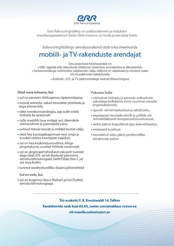 Eesti Rahvusringhääling Mobiili- ja TV-rakenduste arendaja