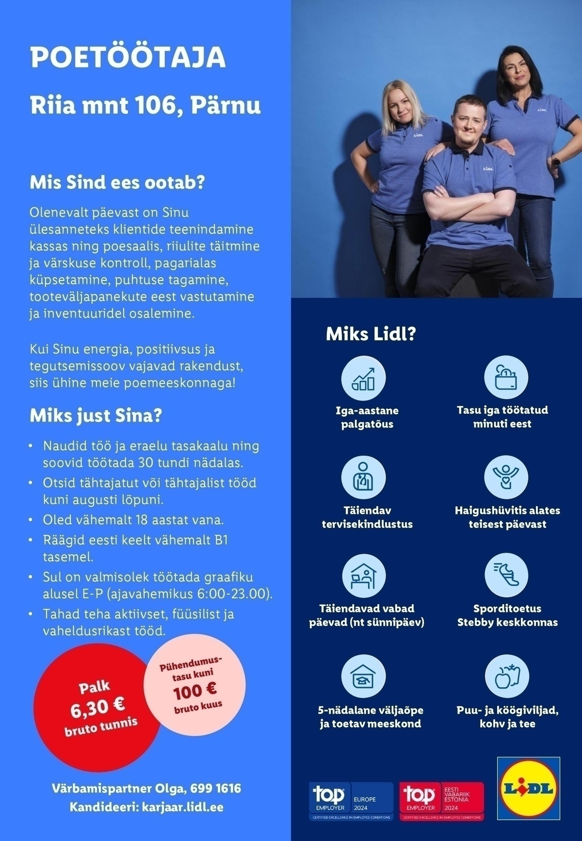 Lidl Eesti OÜ Pärnu Lidli poetöötaja (tähtajatu)