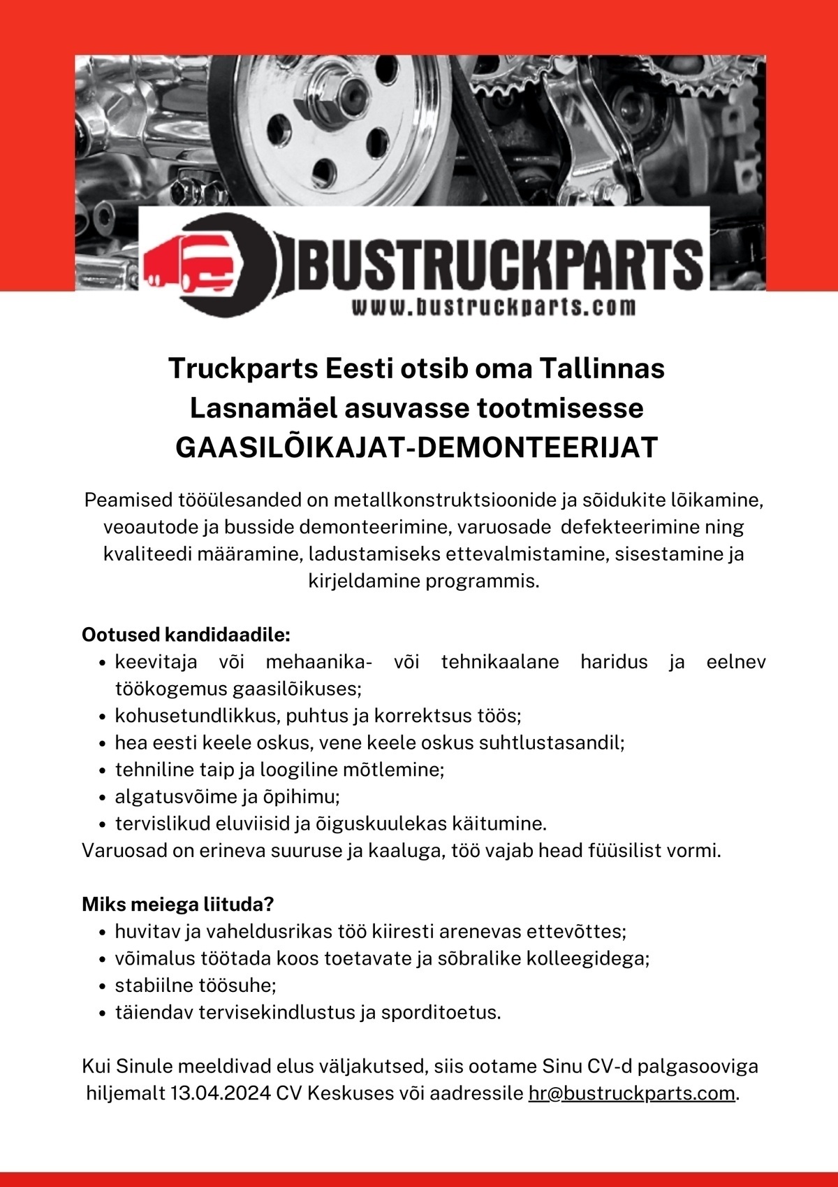 OÜ Truckparts Eesti GAASILÕIKAJA-DEMONTEERIJA