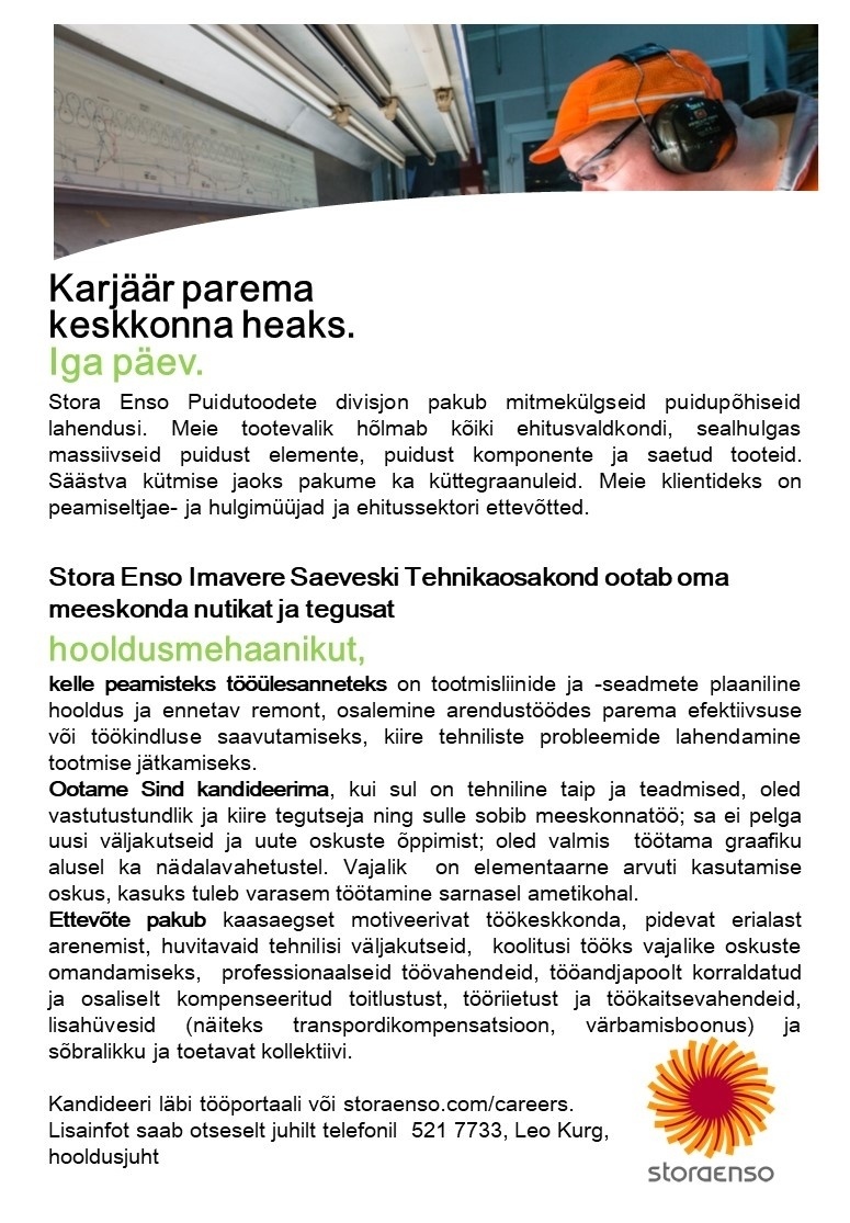 Stora Enso Eesti AS Mehaanik
