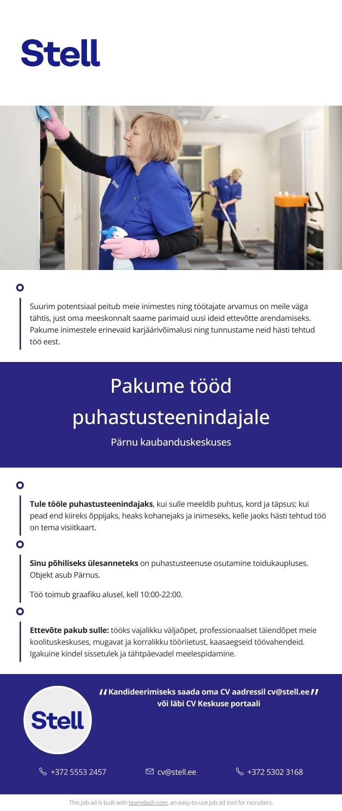 Stell Eesti AS Puhastusteenindaja Pärnu kaubanduskeskuses