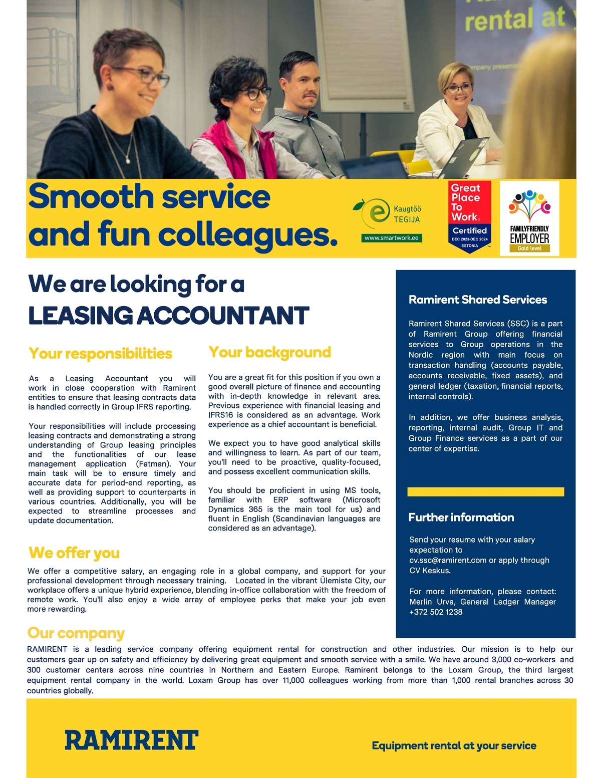 Ramirent Shared Services AS Leasing Accountant