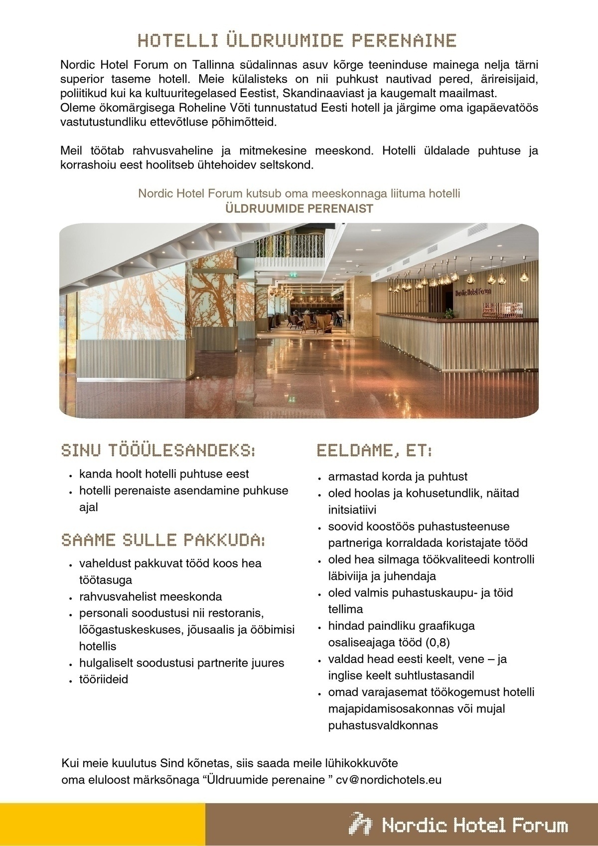 Nordic Hotels OÜ Üldruumide perenaine