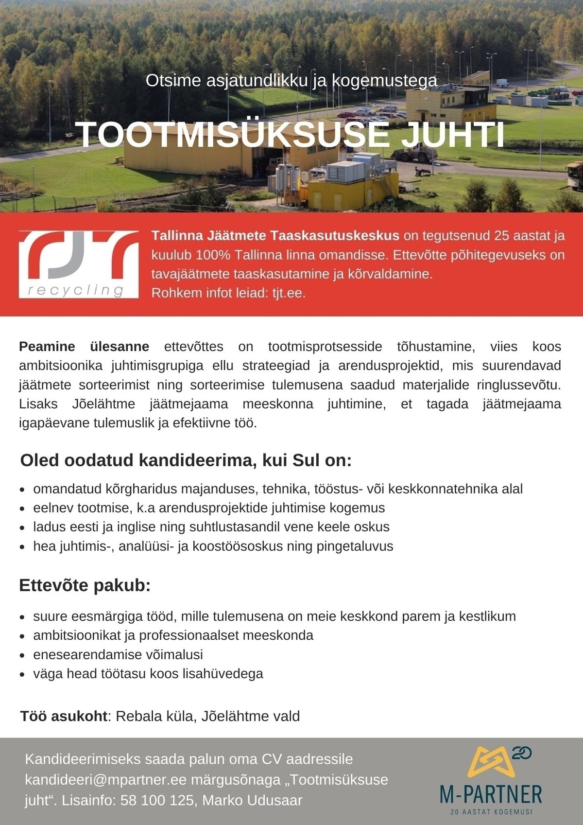 Tallinna Jäätmete Taaskasutuskeskus Tootmisüksuse juht
