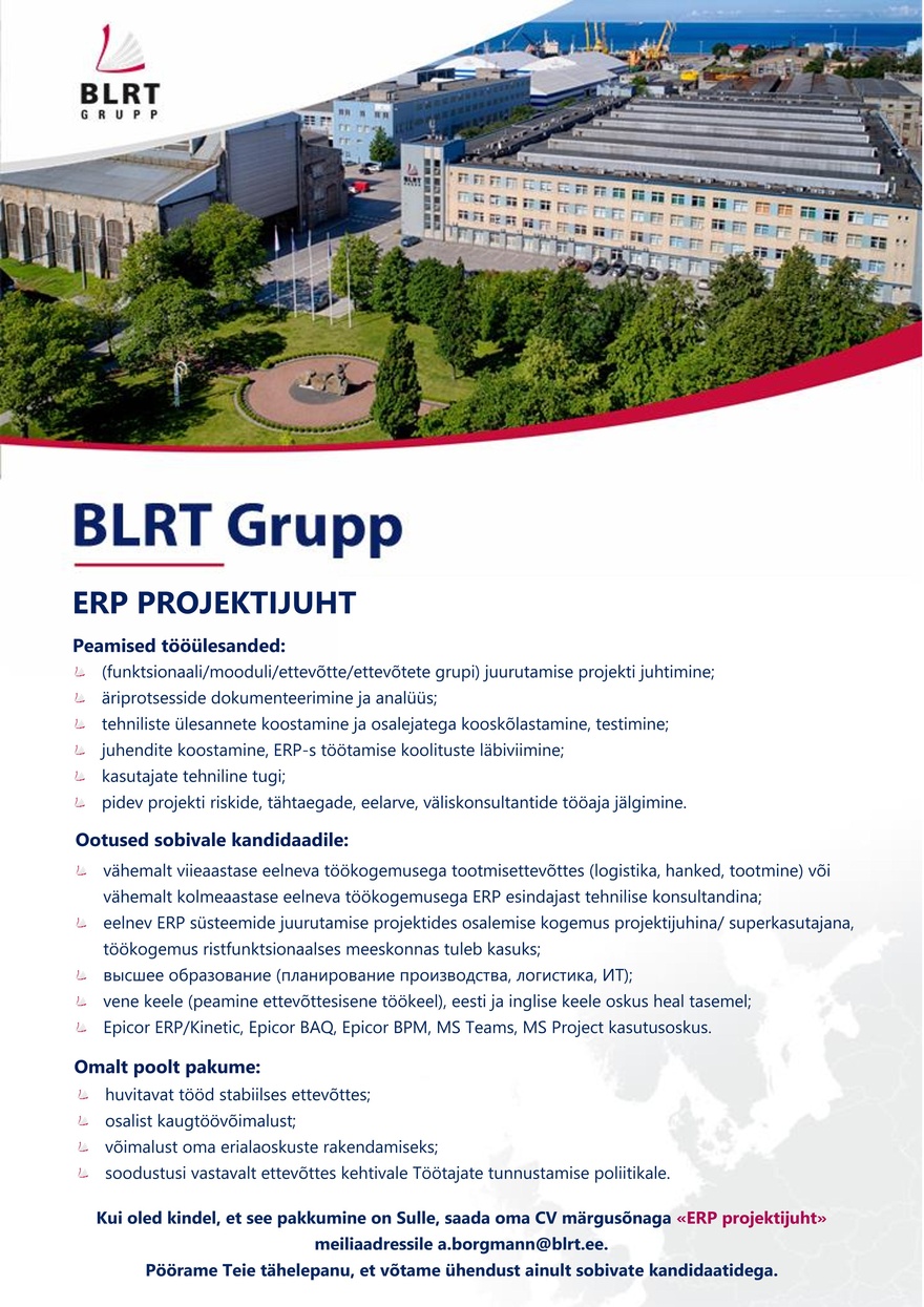 BLRT Grupp AS ERP projektijuht