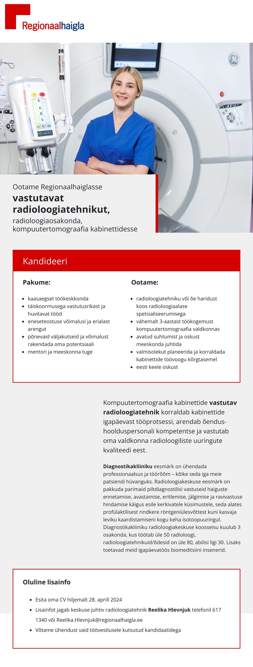 Põhja-Eesti Regionaalhaigla Vastutav radioloogiatehnik