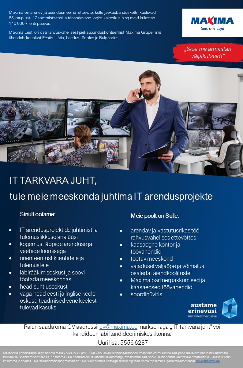 Maxima Eesti OÜ IT tarkvara juht