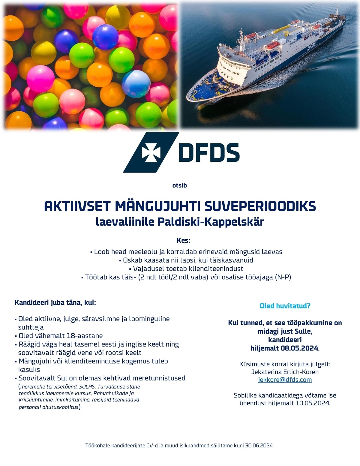 DFDS A/S Eesti filiaal Mängujuht suveperioodiks laevaliinile Paldiski-Kappelskär