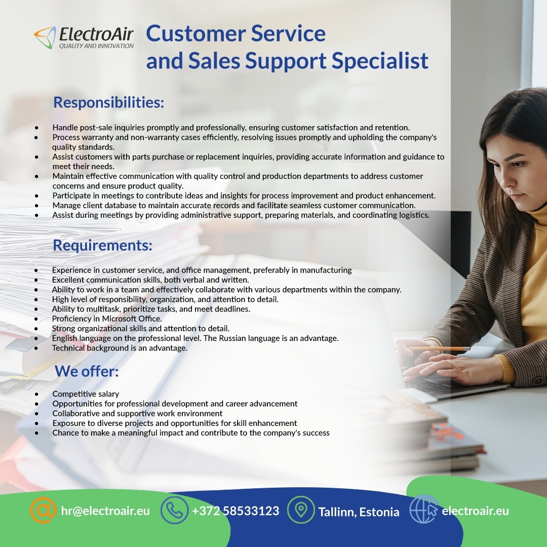 ELECTROAIR OÜ Customer service and sale support specialist