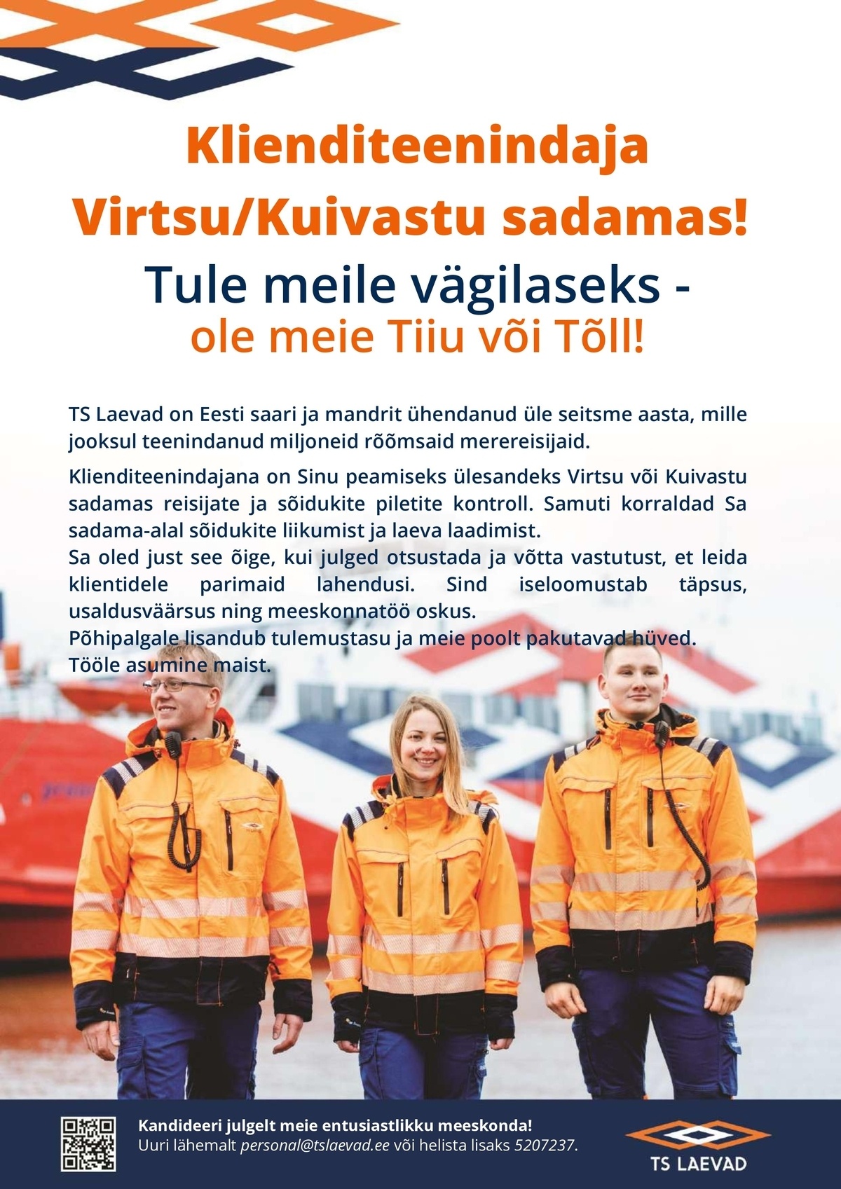 TS Laevad OÜ Klienditeenindaja suveks Virtsu/Kuivastu sadamas