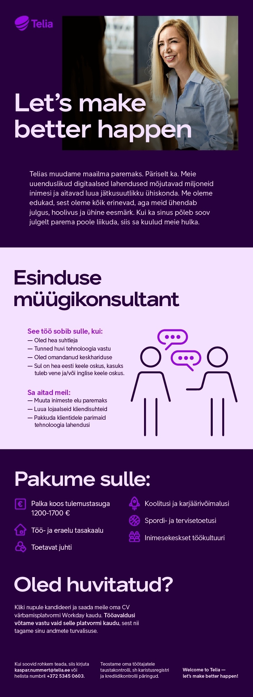 Telia Eesti AS Esinduse müügikonsultant