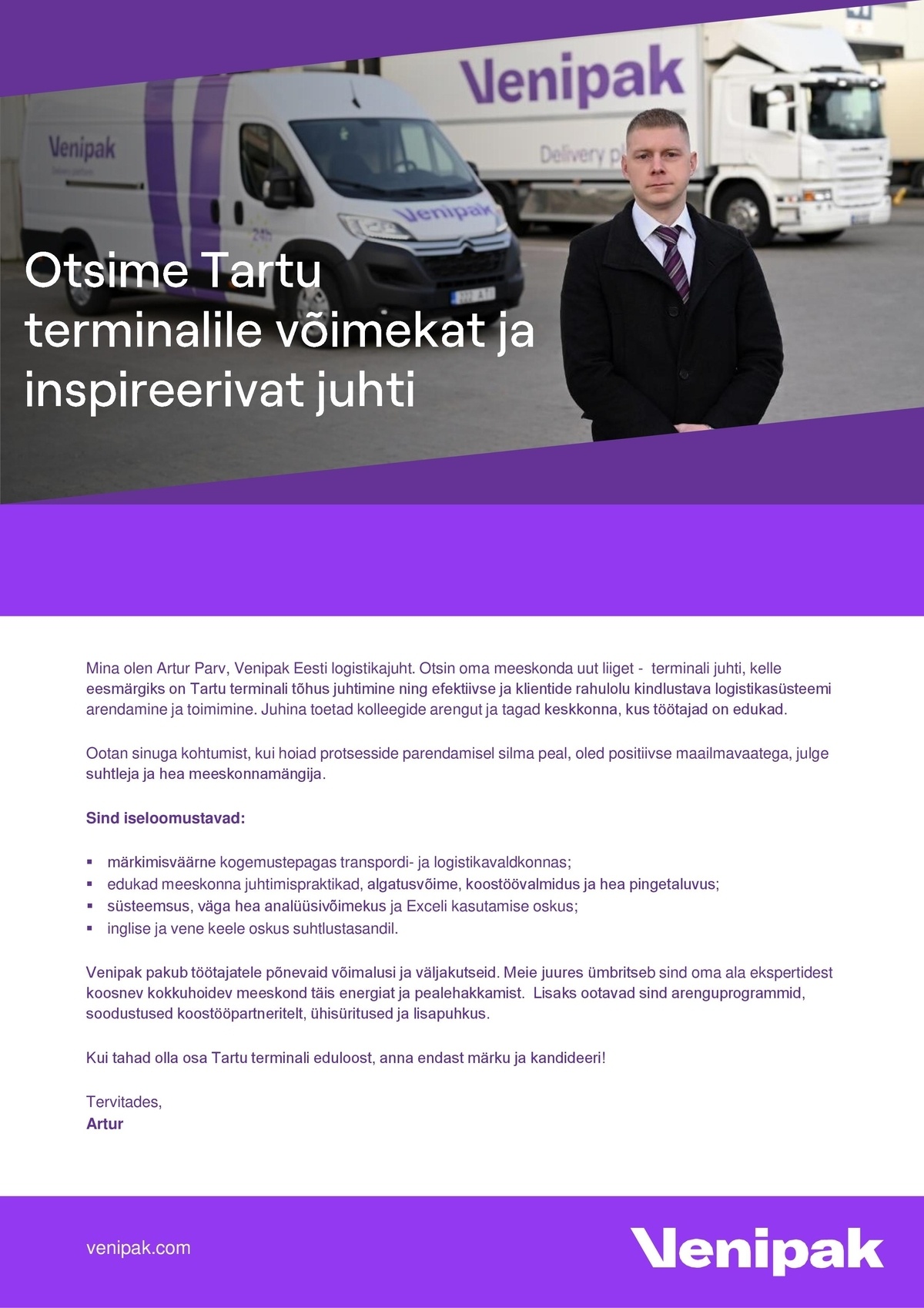 Venipak Eesti OÜ Tartu terminali juht