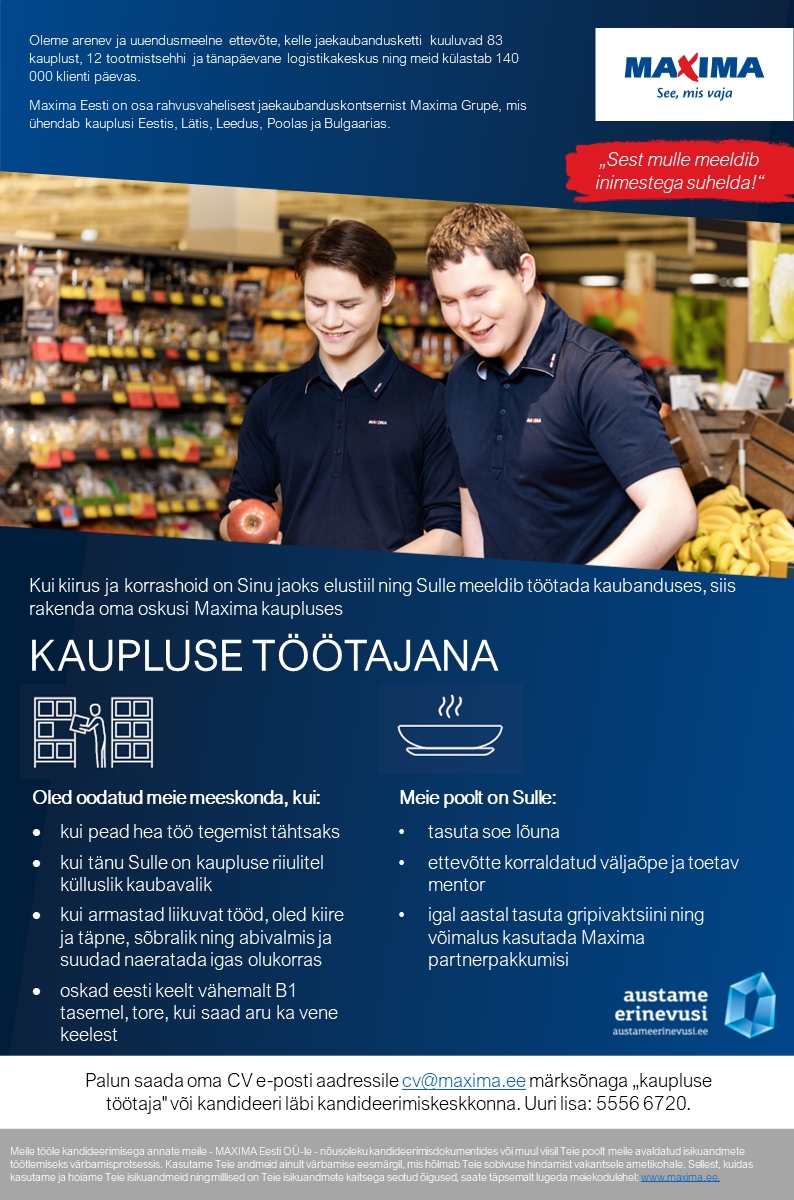 Maxima Eesti OÜ Kaupluse töötajaid Lasnamäe Maximas