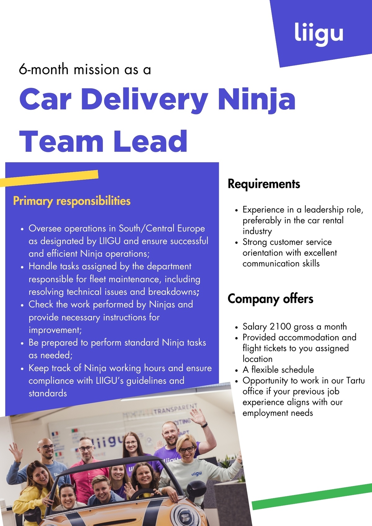LIIGU OÜ 6-months as Car Delivery Ninja Team Lead