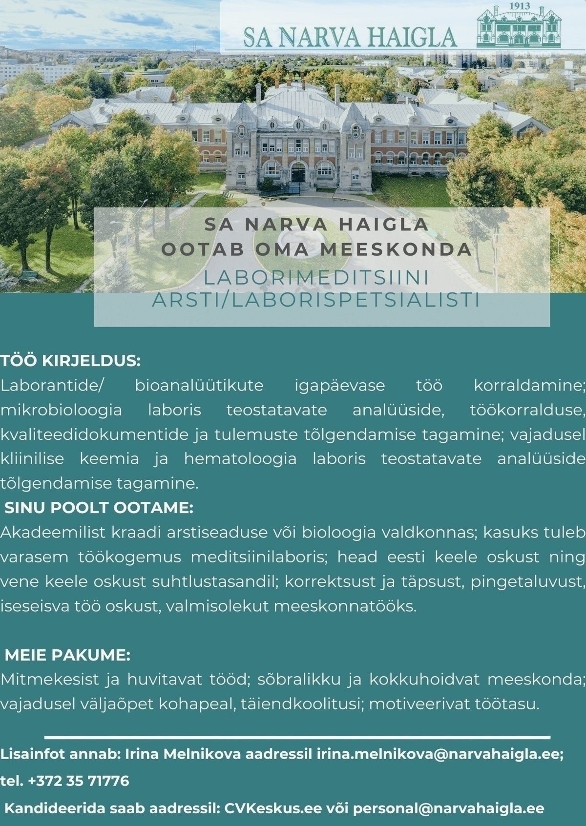 Narva Haigla SA LABORIMEDITSIINI ARST / LABORISPETSIALIST