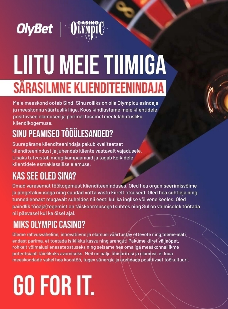 OLYMPIC ENTERTAINMENT GROUP AS Liitu Olympic Casino Kristiine meeskonnaga!