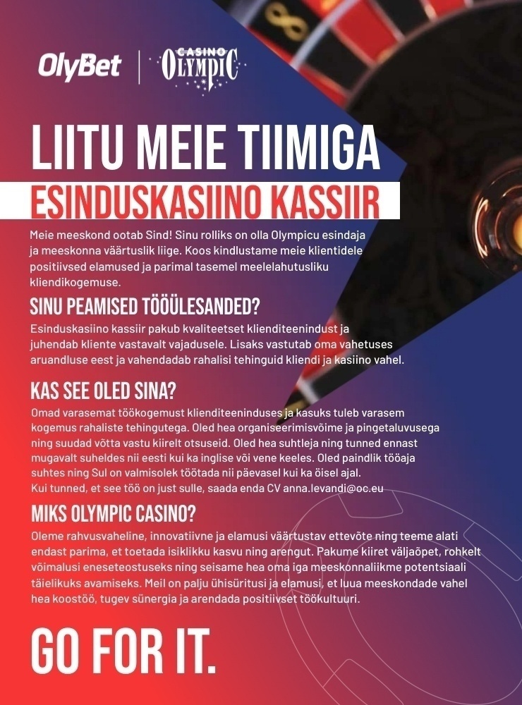 OLYMPIC ENTERTAINMENT GROUP AS Esinduskasiino Kassiir