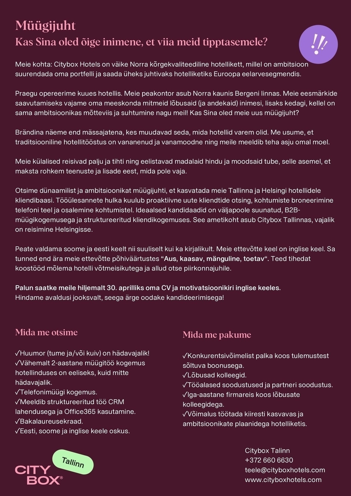 Citybox Tallinn OÜ Müügijuht