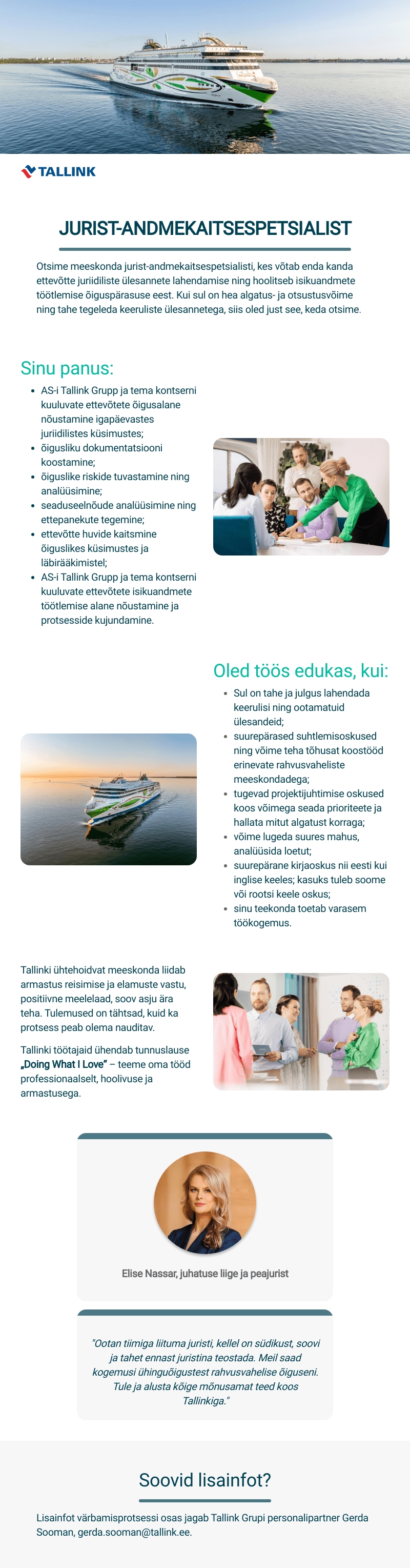 Tallink Grupp AS Jurist - andmekaitsespetsialist