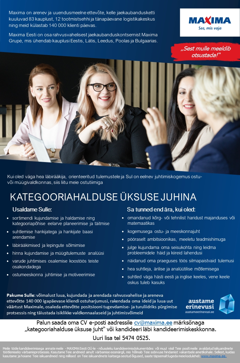 Maxima Eesti OÜ Kategooriahalduse üksuse juht