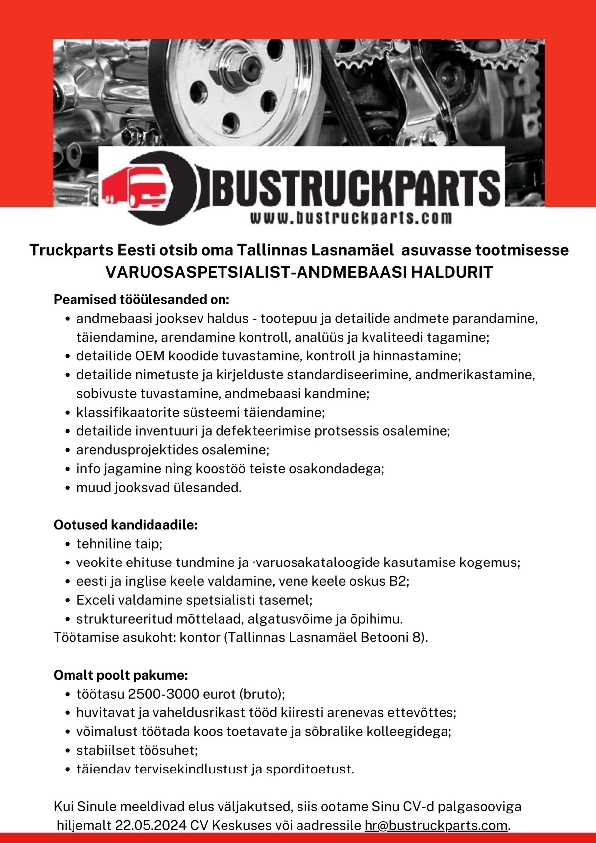 OÜ Truckparts Eesti VARUOSASPETSIALIST-ANDMEBAASI HALDUR