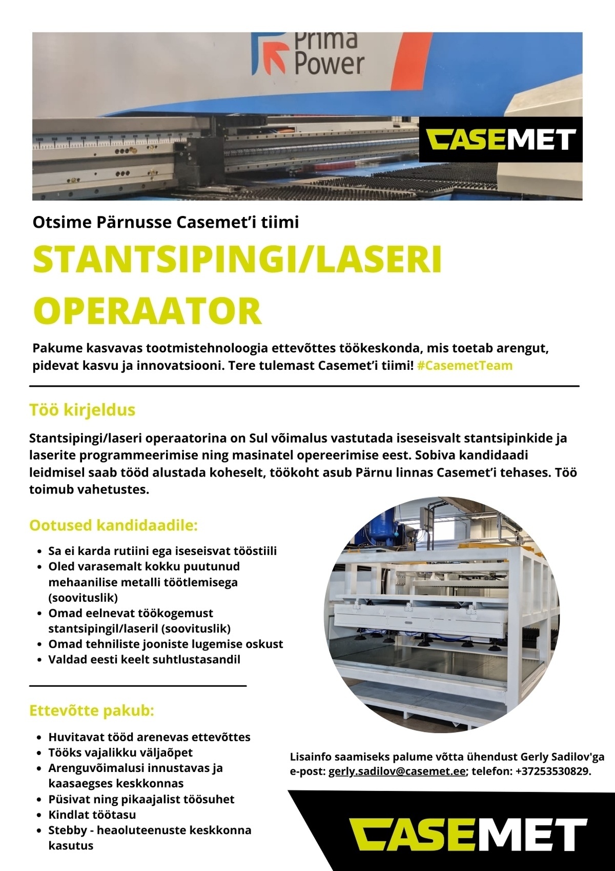 Casemet OÜ Stantsipingi/laseri operaator