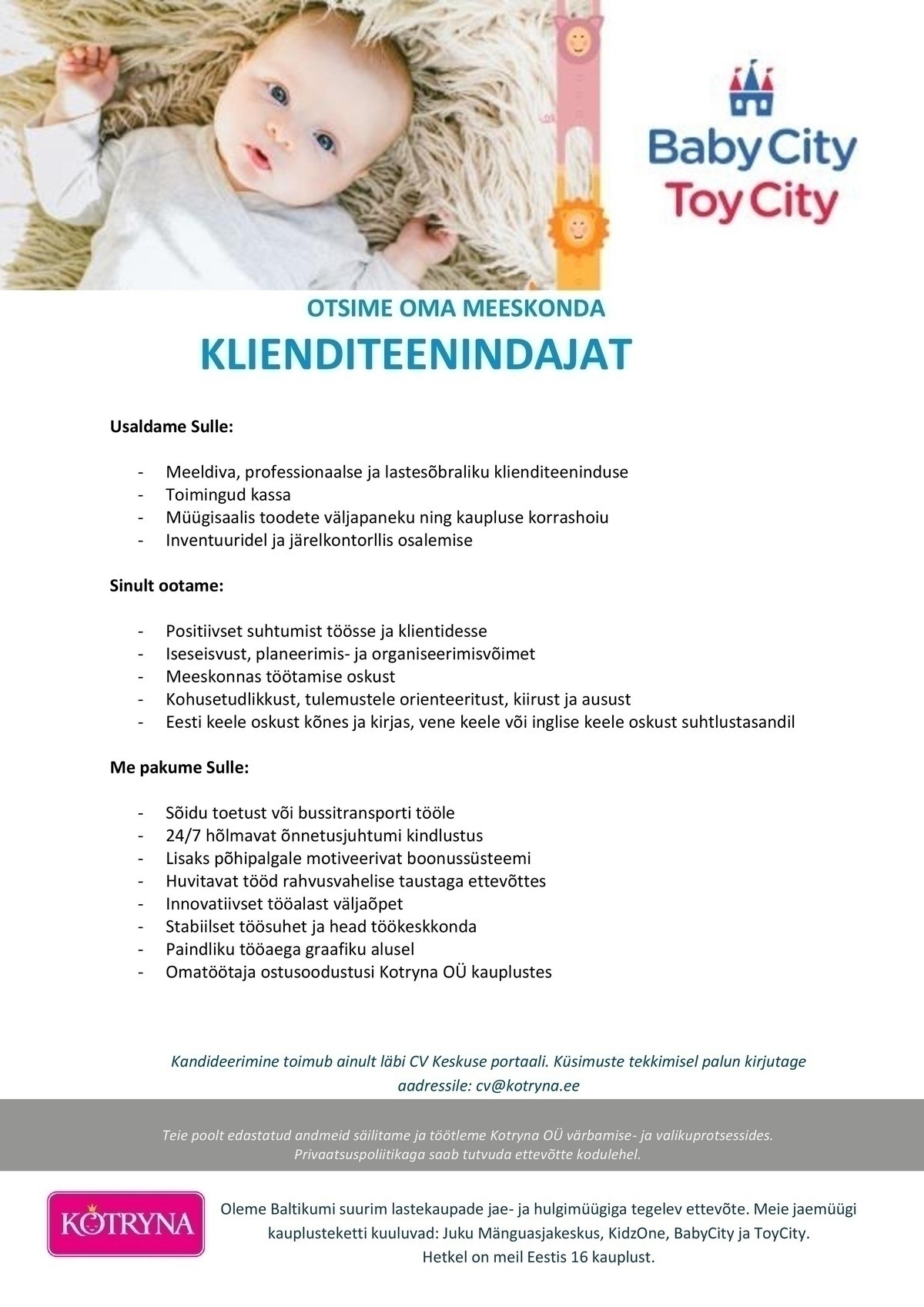 Kotryna OÜ Klienditeenindaja BabyCity/ToyCity Kurna