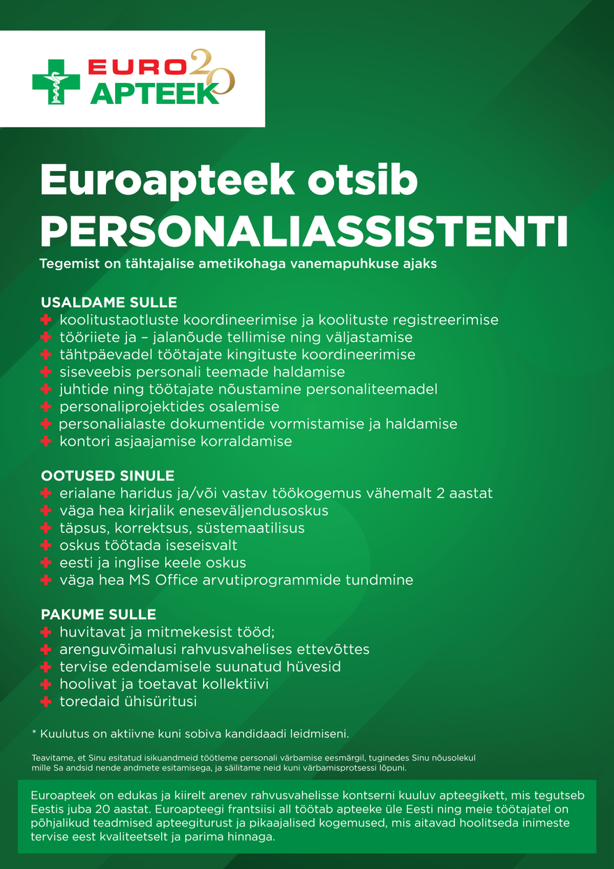 Euroapteek OÜ Personaliassistent
