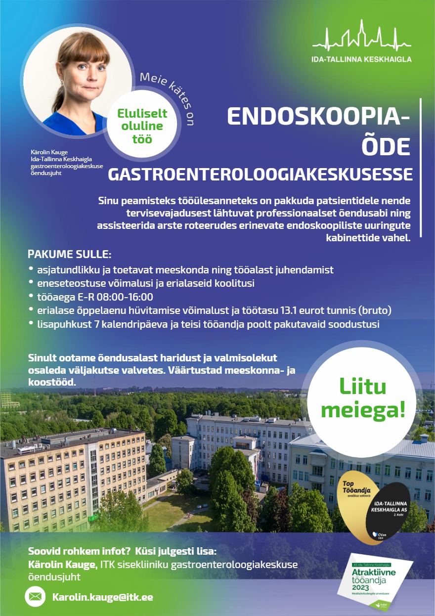 AS Ida-Tallinna Keskhaigla Endoskoopia õde gastroenteroloogiakeskusesse